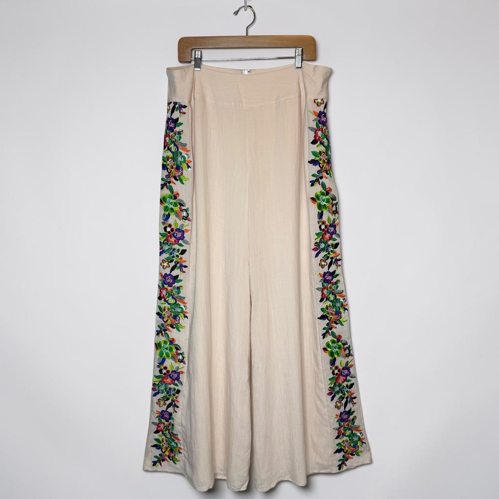 Julie Brown NYC Wide Leg Palazzo Embroidered Pant Linen Resort Wear Boho Kyle 14